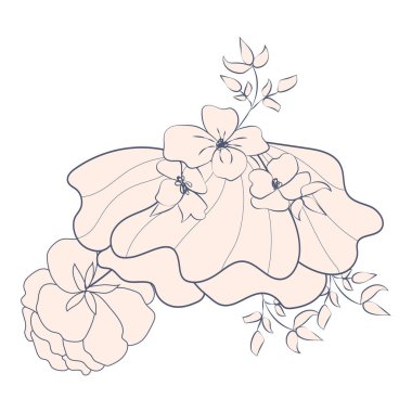 Resim kahverengi bej çıplak çiçek, bir çizgi çizimi, çizgi sanatı, modern illüstrasyon ve sanat, doğa ve bitkiler minimalist tasarım