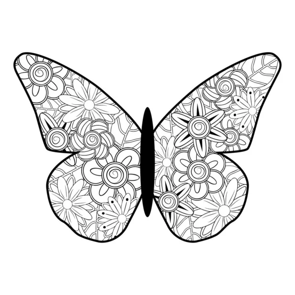 Hand Drawn Zentangle Butterfly Illustration Decorative Abstract Doodle Design Element — Stock Vector