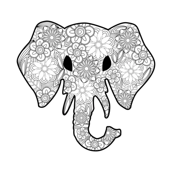 Hand Drawn Zentangle Elephant Illustration Decorative Abstract Doodle Design Element — Stock Vector