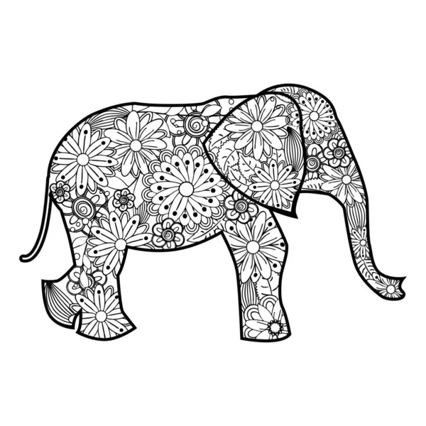 Hand Drawn Zentangle Elephant Illustration Decorative Abstract Doodle Design Element — Stock Vector