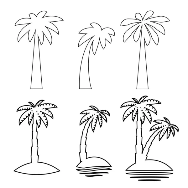 Grafisches Palmenset Linearer Stil Isolierte Objekte — Stockvektor