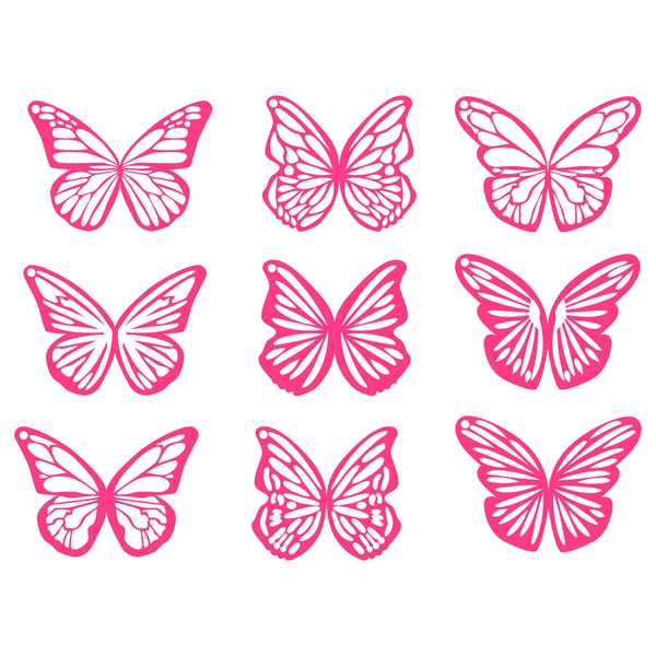 Siluetas Primavera Mariposas Pendientes Cortar Plantillas Archivos Sobre Fondo Blanco — Vector de stock