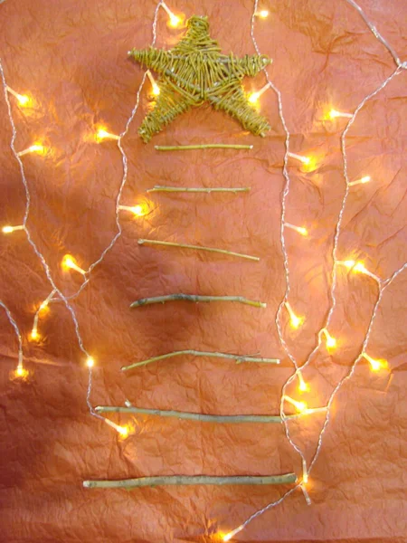Pomul Crăciun Creativ Stil Scandinav Materiale Naturale Reni Pregătirea Pentru — Fotografie, imagine de stoc