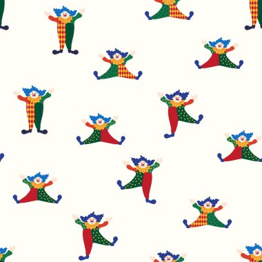 CIRCUS temalı kusursuz bir model. Sirk palyaçosu karakteri. Düz çizgi film biçimi