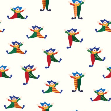 CIRCUS temalı kusursuz bir model. Sirk palyaçosu karakteri. Düz çizgi film biçimi