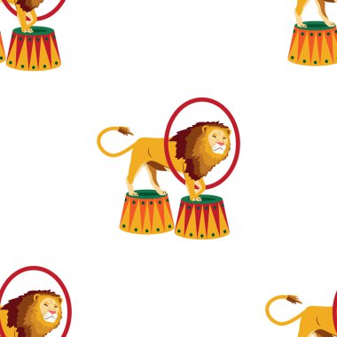 CIRCUS temalı kusursuz bir model. Sirk aslanı karakteri. Düz çizgi film biçimi