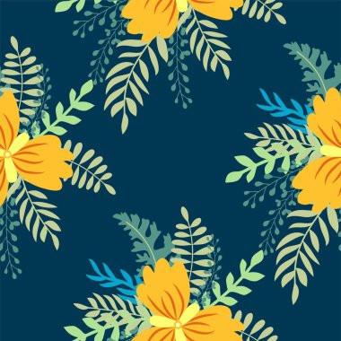 Çiçek süsü, detaylı sarı çiçekler. Eski moda arka plan ve eski moda çiçek dokusu. Tasarım tekrarlanıyor