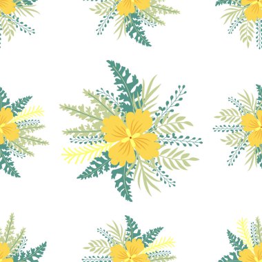 Çiçek süsü, detaylı sarı çiçekler. Eski moda arka plan ve eski moda çiçek dokusu. Tasarım tekrarlanıyor