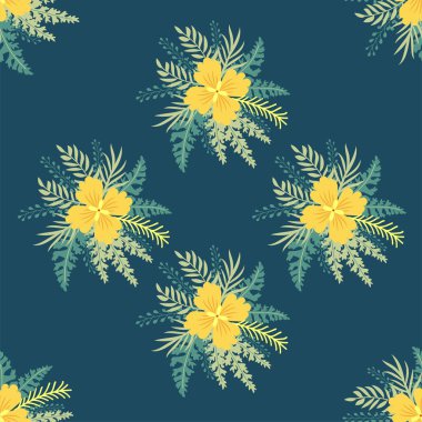 Çiçek süsü, detaylı sarı çiçekler. Eski moda arka plan ve eski moda çiçek dokusu. Tasarım tekrarlanıyor