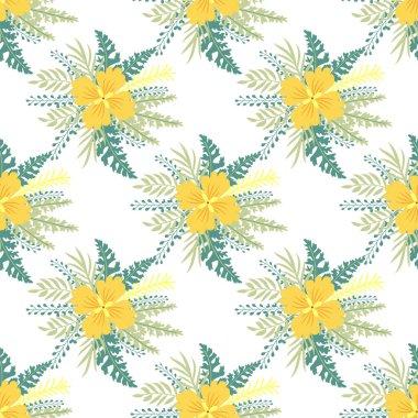 Çiçek süsü, detaylı sarı çiçekler. Eski moda arka plan ve eski moda çiçek dokusu. Tasarım tekrarlanıyor