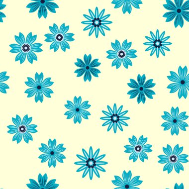 Basit bir çiçek süsü. Geniş çiçekli, soyut, pürüzsüz bir yol. Mavili ve pembeli klasik bir arka plan. Eski moda çiçek deseni. Dekor ve kumaş için tasarım tekrarlanıyor.