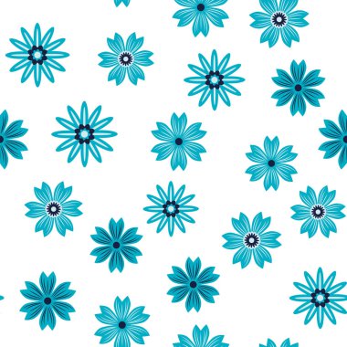 Basit bir çiçek süsü. Geniş çiçekli, soyut, pürüzsüz bir yol. Mavili ve pembeli klasik bir arka plan. Eski moda çiçek deseni. Dekor ve kumaş için tasarım tekrarlanıyor.