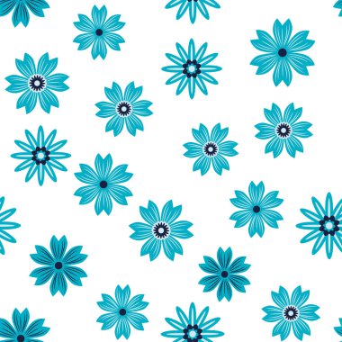 Basit bir çiçek süsü. Geniş çiçekli, soyut, pürüzsüz bir yol. Mavili ve pembeli klasik bir arka plan. Eski moda çiçek deseni. Dekor ve kumaş için tasarım tekrarlanıyor.