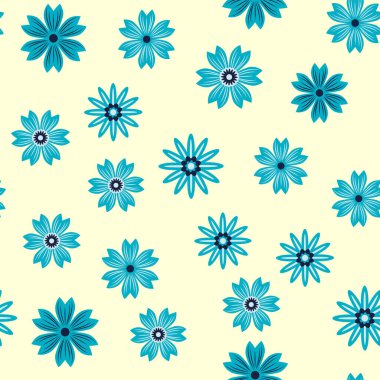 Basit bir çiçek süsü. Geniş çiçekli, soyut, pürüzsüz bir yol. Mavili ve pembeli klasik bir arka plan. Eski moda çiçek deseni. Dekor ve kumaş için tasarım tekrarlanıyor.