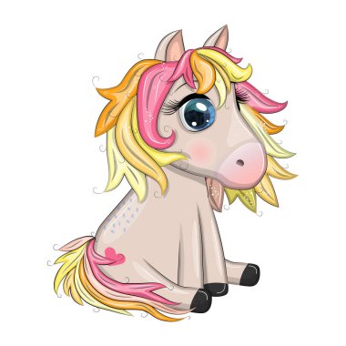 Güzel gözlü, çizgi film tarzı kırmızı bir at. 2026 'nın sembolü.