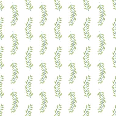 Botanik yaprakların kusursuz deseni, doğal süslemelerin siluetleri. Basit bir çiçek deseni. İki renkte vektör illüstrasyonu