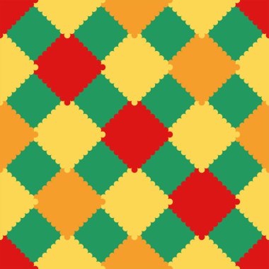 Elmas şekilli dantelli, şirin küçük fiyonklu ve çiçekli geometrik, pürüzsüz bir desen. Noel renkleri. Sevimli çizgi film el yapımı vintage vektörü.