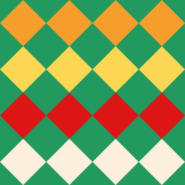 Elmas şekilli dantelli, şirin küçük fiyonklu ve çiçekli geometrik, pürüzsüz bir desen. Noel renkleri. Sevimli çizgi film el yapımı vintage vektörü.