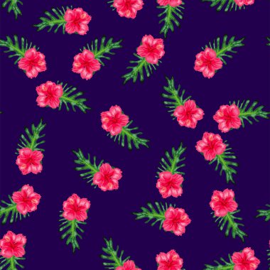 Tropikal amber çiçekleri pürüzsüz desen. Hawaii tekstil desenli soyut çiçek desenleri. Aloha gömlek kumaşı için tropik çiçek.