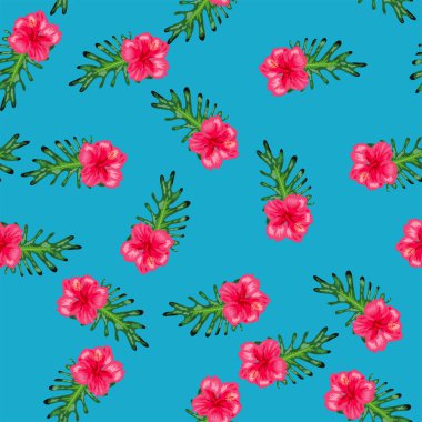 Tropikal amber çiçekleri pürüzsüz desen. Hawaii tekstil desenli soyut çiçek desenleri. Aloha gömlek kumaşı için tropik çiçek.