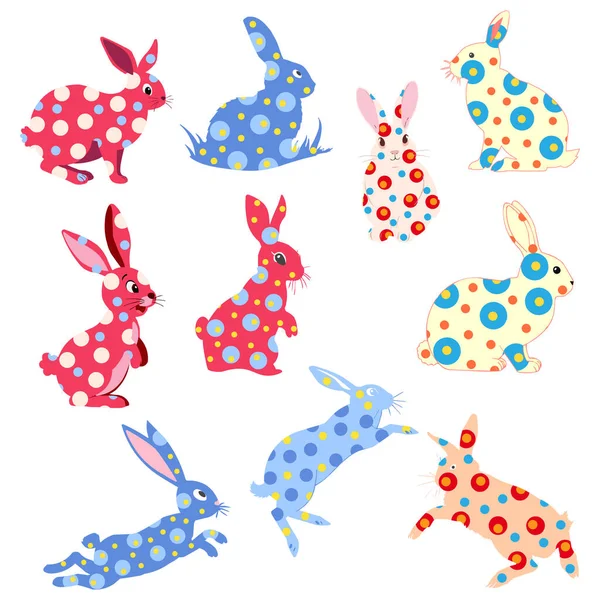 Paskalya tavşanları koleksiyonu. Mutlu tavşanların çizgi film karakterleri. Rus Dymkovo tarzı şirin bir Paskalya tavşanı.