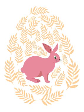 Boyalı Paskalya tavşanı ve çiçek desenli bir Paskalya yumurtası. Çocuklar yumurta oyunu. Yükseldi, Mutlu Paskalyalar