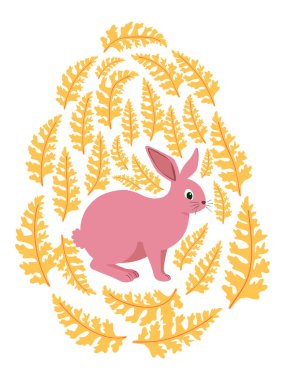 Boyalı Paskalya tavşanı ve çiçek desenli bir Paskalya yumurtası. Çocuklar yumurta oyunu. Yükseldi, Mutlu Paskalyalar