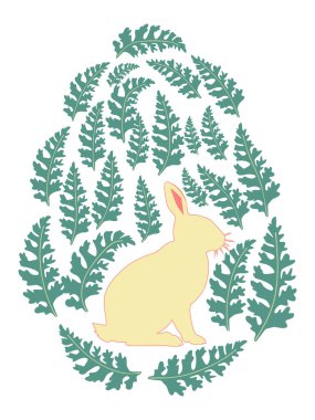 Boyalı Paskalya tavşanı ve çiçek desenli bir Paskalya yumurtası. Çocuklar yumurta oyunu. Yükseldi, Mutlu Paskalyalar