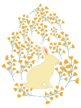 Boyalı Paskalya tavşanı ve çiçek desenli bir Paskalya yumurtası. Çocuklar yumurta oyunu. Yükseldi, Mutlu Paskalyalar