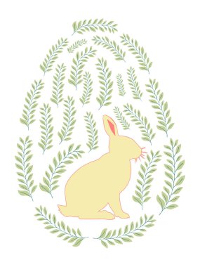 Boyalı Paskalya tavşanı ve çiçek desenli bir Paskalya yumurtası. Çocuklar yumurta oyunu. Yükseldi, Mutlu Paskalyalar