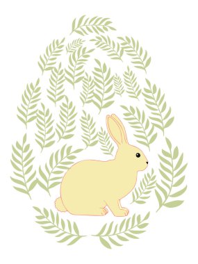 Boyalı Paskalya tavşanı ve çiçek desenli bir Paskalya yumurtası. Çocuklar yumurta oyunu. Yükseldi, Mutlu Paskalyalar