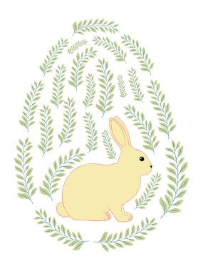 Boyalı Paskalya tavşanı ve çiçek desenli bir Paskalya yumurtası. Çocuklar yumurta oyunu. Yükseldi, Mutlu Paskalyalar