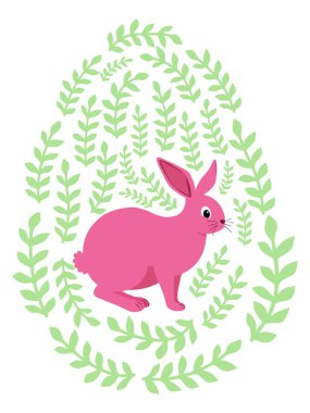 Boyalı Paskalya tavşanı ve çiçek desenli bir Paskalya yumurtası. Çocuklar yumurta oyunu. Yükseldi, Mutlu Paskalyalar