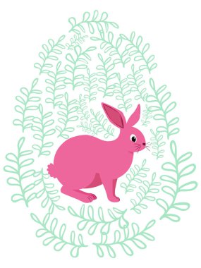 Boyalı Paskalya tavşanı ve çiçek desenli bir Paskalya yumurtası. Çocuklar yumurta oyunu. Yükseldi, Mutlu Paskalyalar