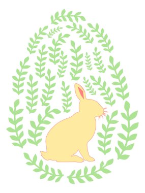 Boyalı Paskalya tavşanı ve çiçek desenli bir Paskalya yumurtası. Çocuklar yumurta oyunu. Yükseldi, Mutlu Paskalyalar