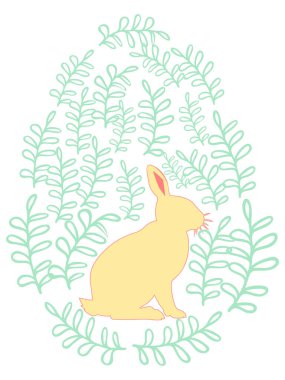 Boyalı Paskalya tavşanı ve çiçek desenli bir Paskalya yumurtası. Çocuklar yumurta oyunu. Yükseldi, Mutlu Paskalyalar