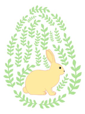 Boyalı Paskalya tavşanı ve çiçek desenli bir Paskalya yumurtası. Çocuklar yumurta oyunu. Yükseldi, Mutlu Paskalyalar