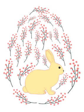 Boyalı Paskalya tavşanı ve çiçek desenli bir Paskalya yumurtası. Çocuklar yumurta oyunu. Yükseldi, Mutlu Paskalyalar