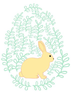 Boyalı Paskalya tavşanı ve çiçek desenli bir Paskalya yumurtası. Çocuklar yumurta oyunu. Yükseldi, Mutlu Paskalyalar