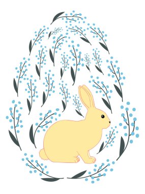 Boyalı Paskalya tavşanı ve çiçek desenli bir Paskalya yumurtası. Çocuklar yumurta oyunu. Yükseldi, Mutlu Paskalyalar