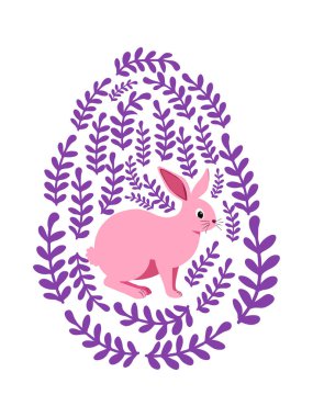 Boyalı Paskalya tavşanı ve çiçek desenli bir Paskalya yumurtası. Çocuklar yumurta oyunu. Yükseldi, Mutlu Paskalyalar