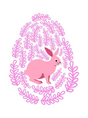 Boyalı Paskalya tavşanı ve çiçek desenli bir Paskalya yumurtası. Çocuklar yumurta oyunu. Yükseldi, Mutlu Paskalyalar