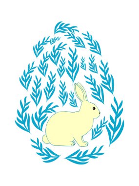 Boyalı Paskalya tavşanı ve çiçek desenli bir Paskalya yumurtası. Çocuklar yumurta oyunu. Yükseldi, Mutlu Paskalyalar