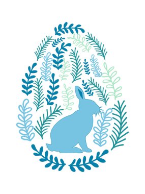 Boyalı Paskalya tavşanı ve çiçek desenli bir Paskalya yumurtası. Çocuklar yumurta oyunu. Yükseldi, Mutlu Paskalyalar