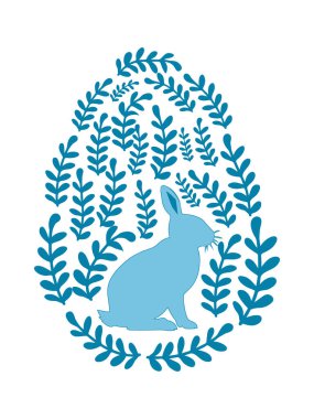 Boyalı Paskalya tavşanı ve çiçek desenli bir Paskalya yumurtası. Çocuklar yumurta oyunu. Yükseldi, Mutlu Paskalyalar