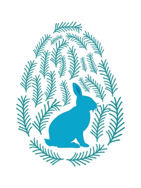 Boyalı Paskalya tavşanı ve çiçek desenli bir Paskalya yumurtası. Çocuklar yumurta oyunu. Yükseldi, Mutlu Paskalyalar