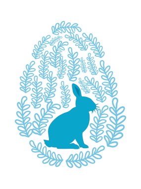 Boyalı Paskalya tavşanı ve çiçek desenli bir Paskalya yumurtası. Çocuklar yumurta oyunu. Yükseldi, Mutlu Paskalyalar