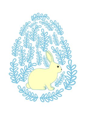 Boyalı Paskalya tavşanı ve çiçek desenli bir Paskalya yumurtası. Çocuklar yumurta oyunu. Yükseldi, Mutlu Paskalyalar