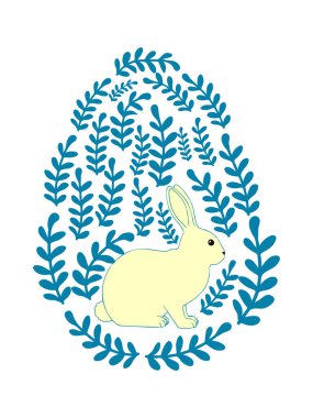 Boyalı Paskalya tavşanı ve çiçek desenli bir Paskalya yumurtası. Çocuklar yumurta oyunu. Yükseldi, Mutlu Paskalyalar