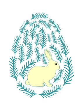 Boyalı Paskalya tavşanı ve çiçek desenli bir Paskalya yumurtası. Çocuklar yumurta oyunu. Yükseldi, Mutlu Paskalyalar